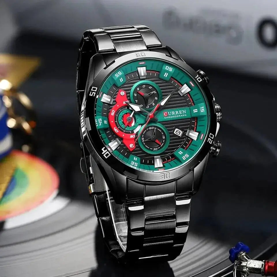 Reloj Cuadrado Sport + Curren cuero negro #967 Gregor-accesorios