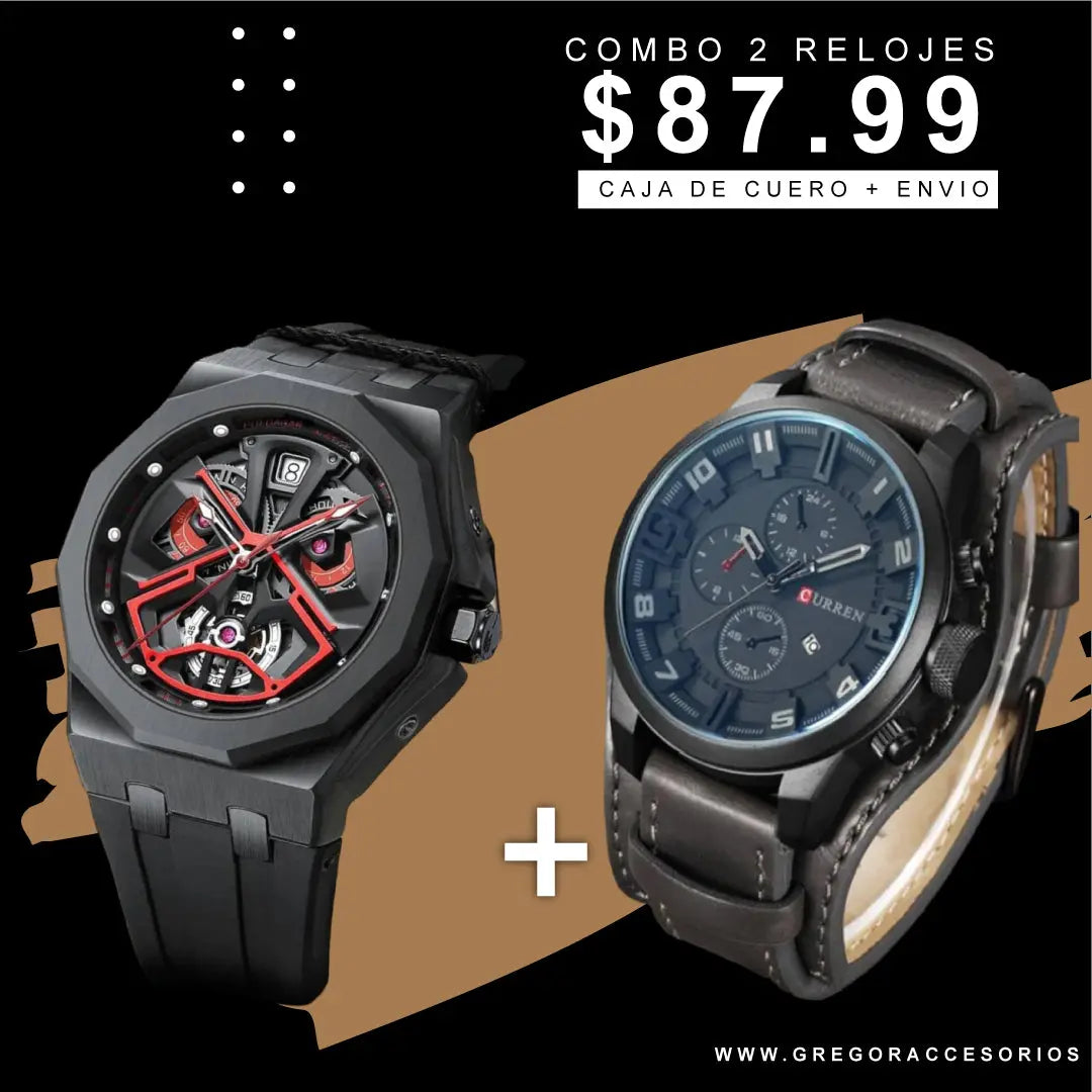 Reloj Curren Negro + Poedagar #961 Gregor-accesorios