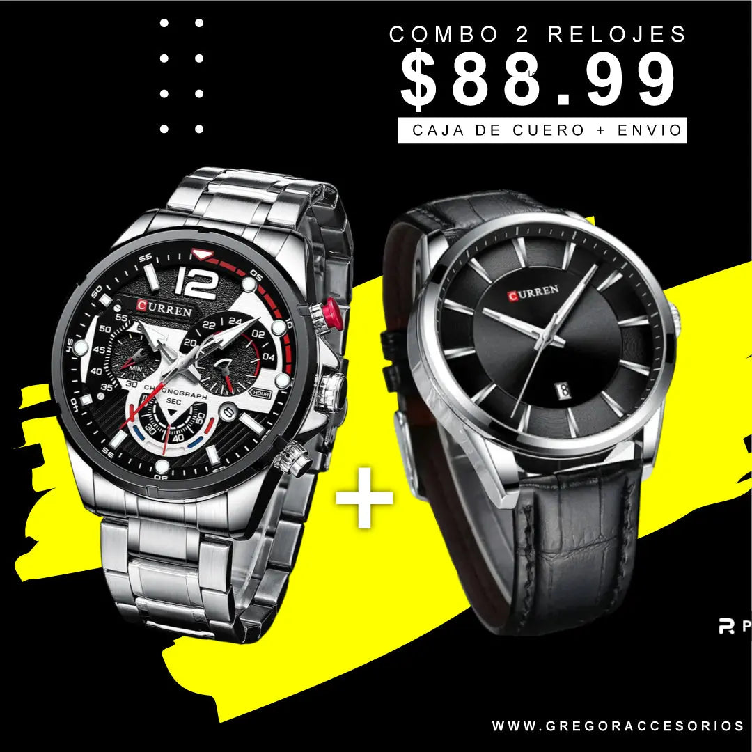 Reloj Curren Plata+ Curren Negro cuero #970 Gregor-accesorios