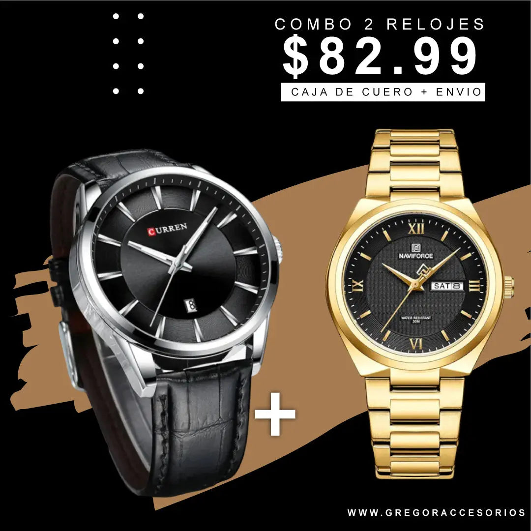 Reloj Naviforce Dorado + Curren Negro #973 Gregor-accesorios